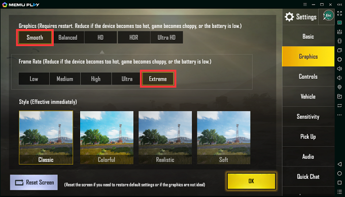 PUBGM graphic setting