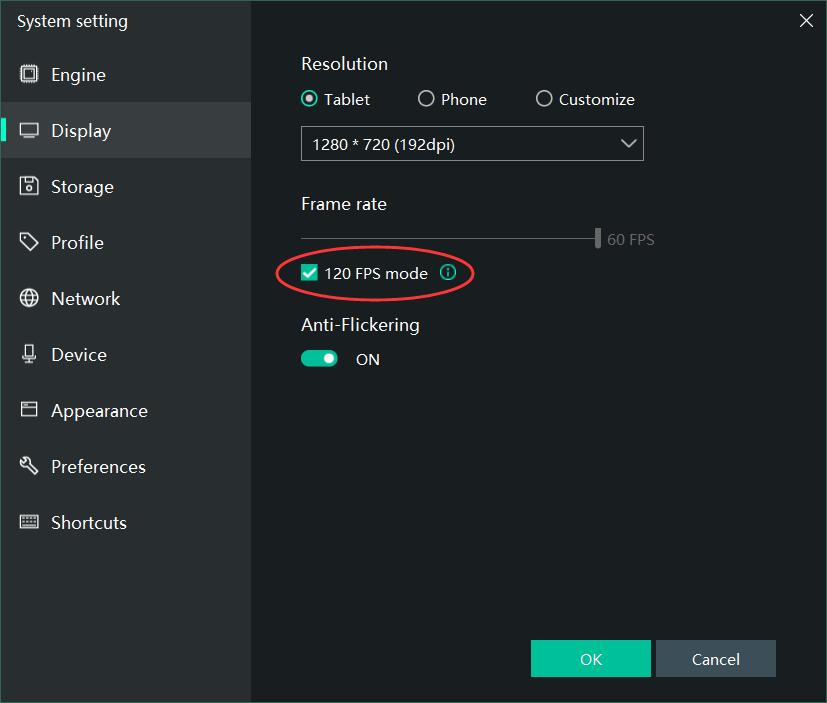 Enable 120 FPS Mode in MEmu settings