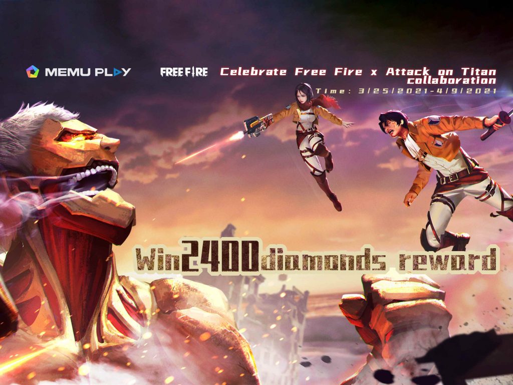 Celebrate Free Fire x Attack on Titan collaboration with MEmu. Win 2400