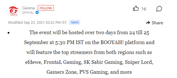 Garena to host a live tournament between Indonesian and Indian Free Fire  streamers on BOOYAH! - MEmu Blog