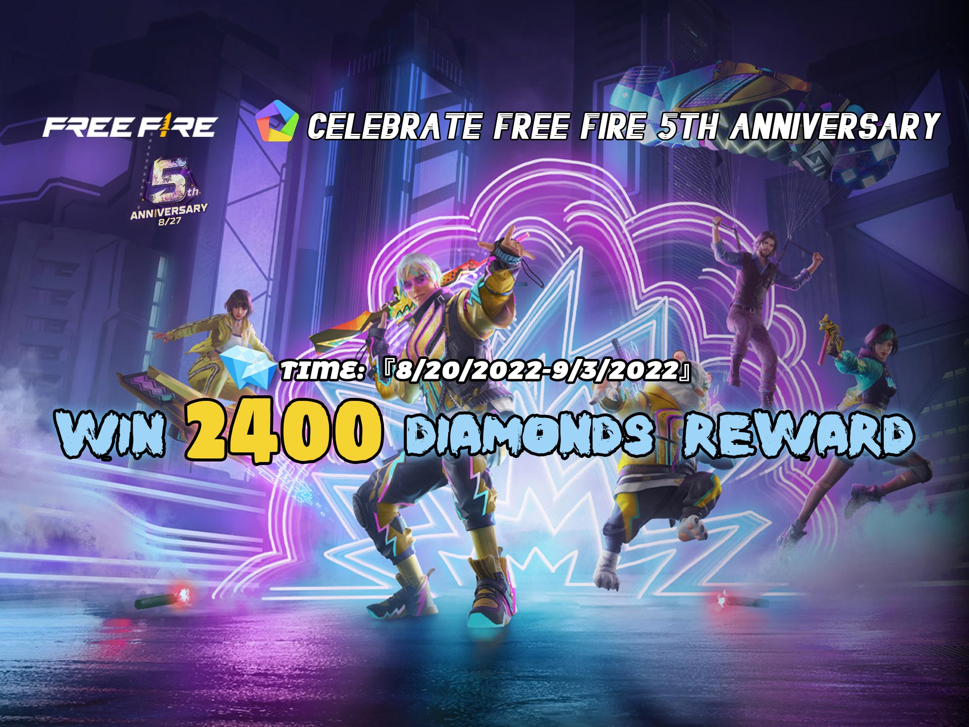 Free Fire: comemore o 5º aniversário com MEmu. Ganhe 2400 diamantes em  recompensas! - MEmu Blog