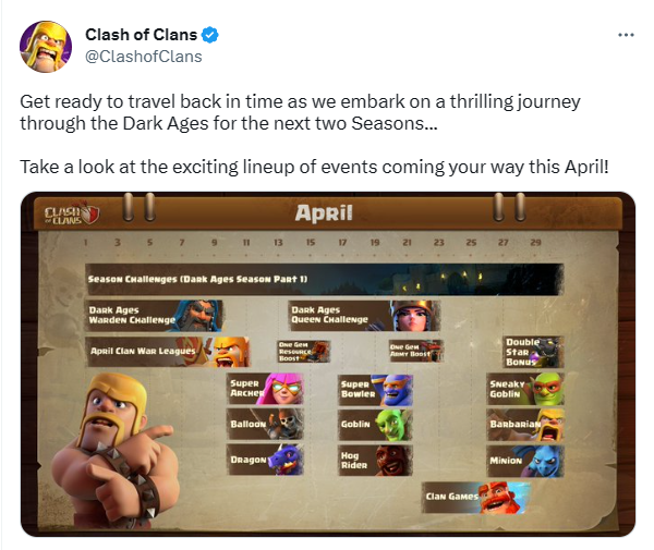 Clash of Clans April 2023 List of Weekly Events, Challenges, and