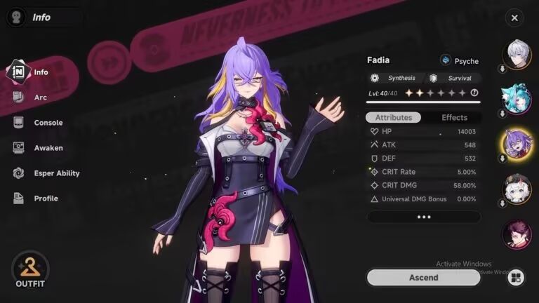Main stat priorities for Fadia