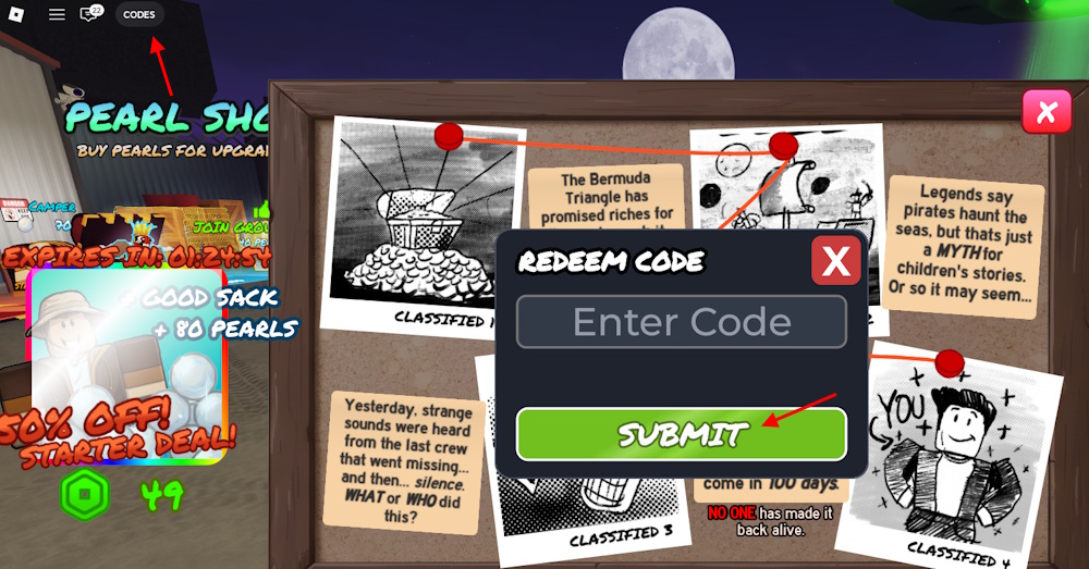Roblox 100 Days at Sea redeem codes
