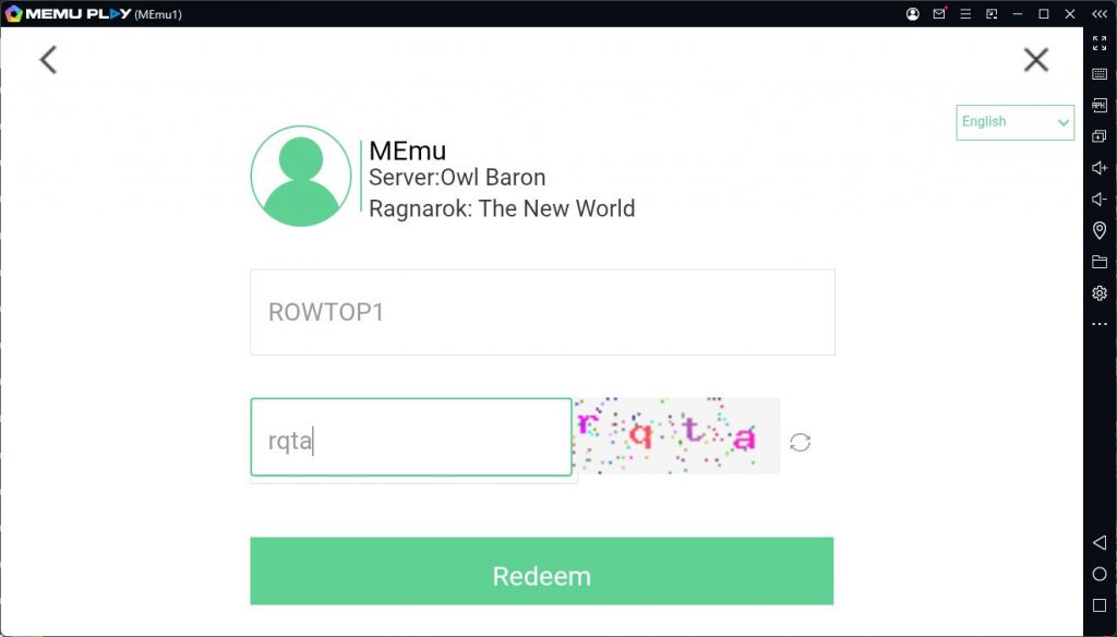 Redeem Ragnarok: The New World Code with MEmu