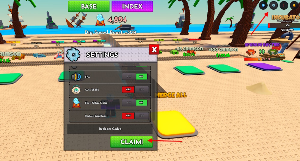 Roblox Crab Tycoon redeem codes