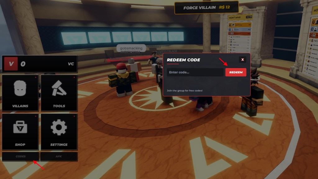 Roblox Hide From The Villain redeem codes