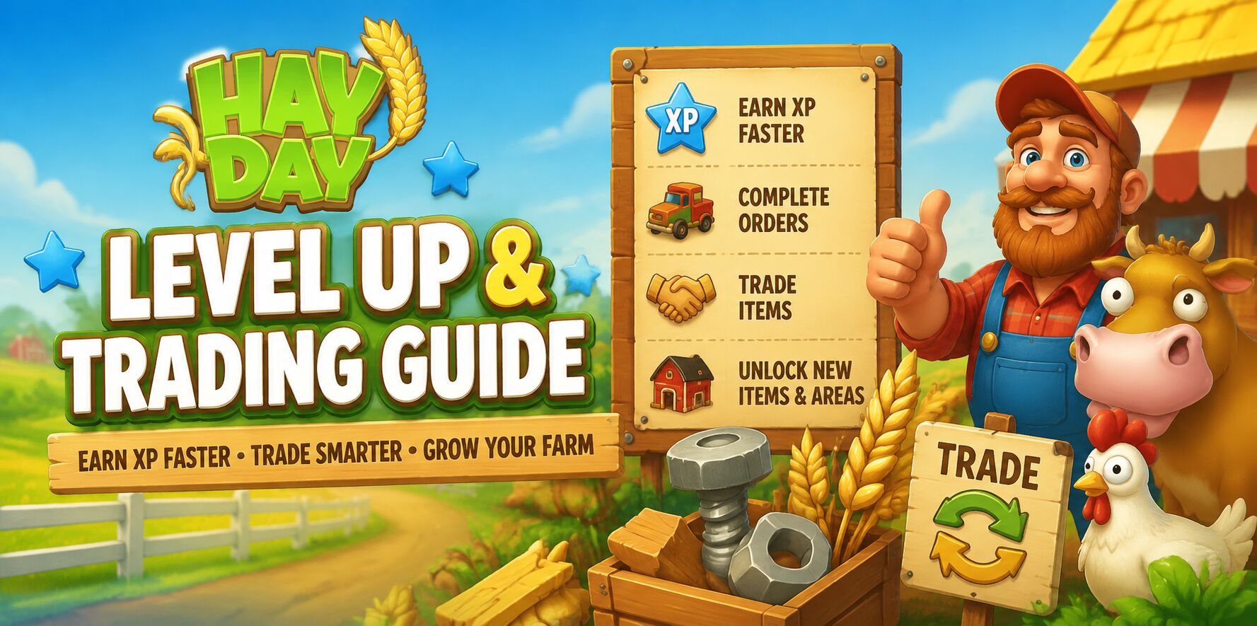 Hay Day ไกด์อัปเลเวล & เทรดของ: ฟาร์ม XP ไว แลกของง่าย! PC