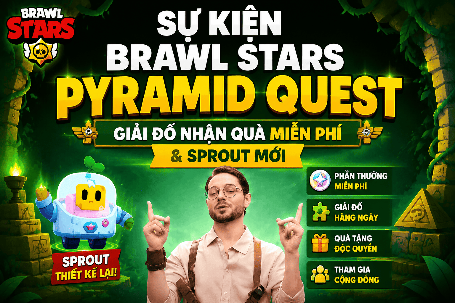 Sự Kiện Brawl Stars Pyramid Quest: Giải Đố Nhận Quà Miễn Phí & Sprout Mới PC