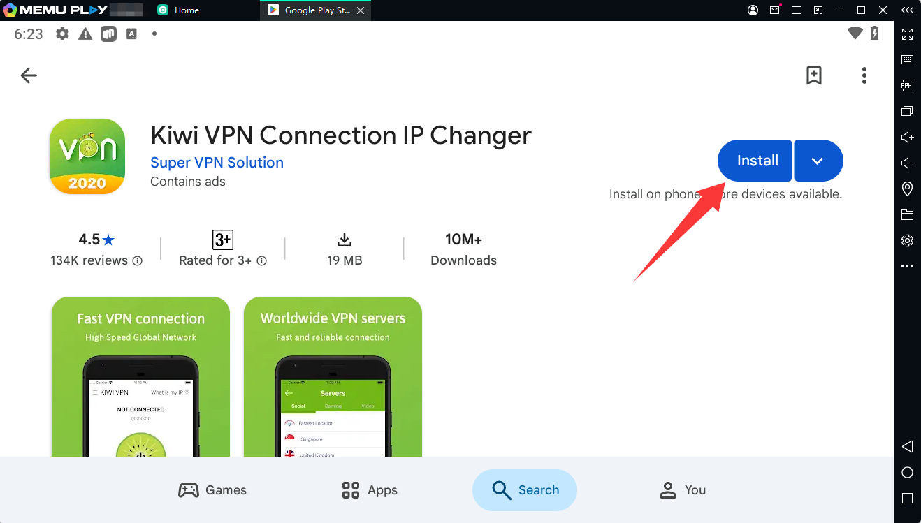 Cách tải và chạy Kiwi VPN trên PC bằng MEmu