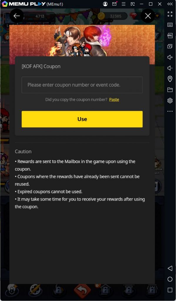 The King of Fighters AFK code